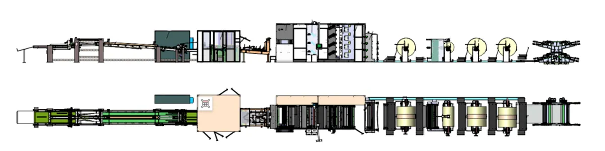 Флексографический печатный станок используется на линии производства многослойных бумажных мешков